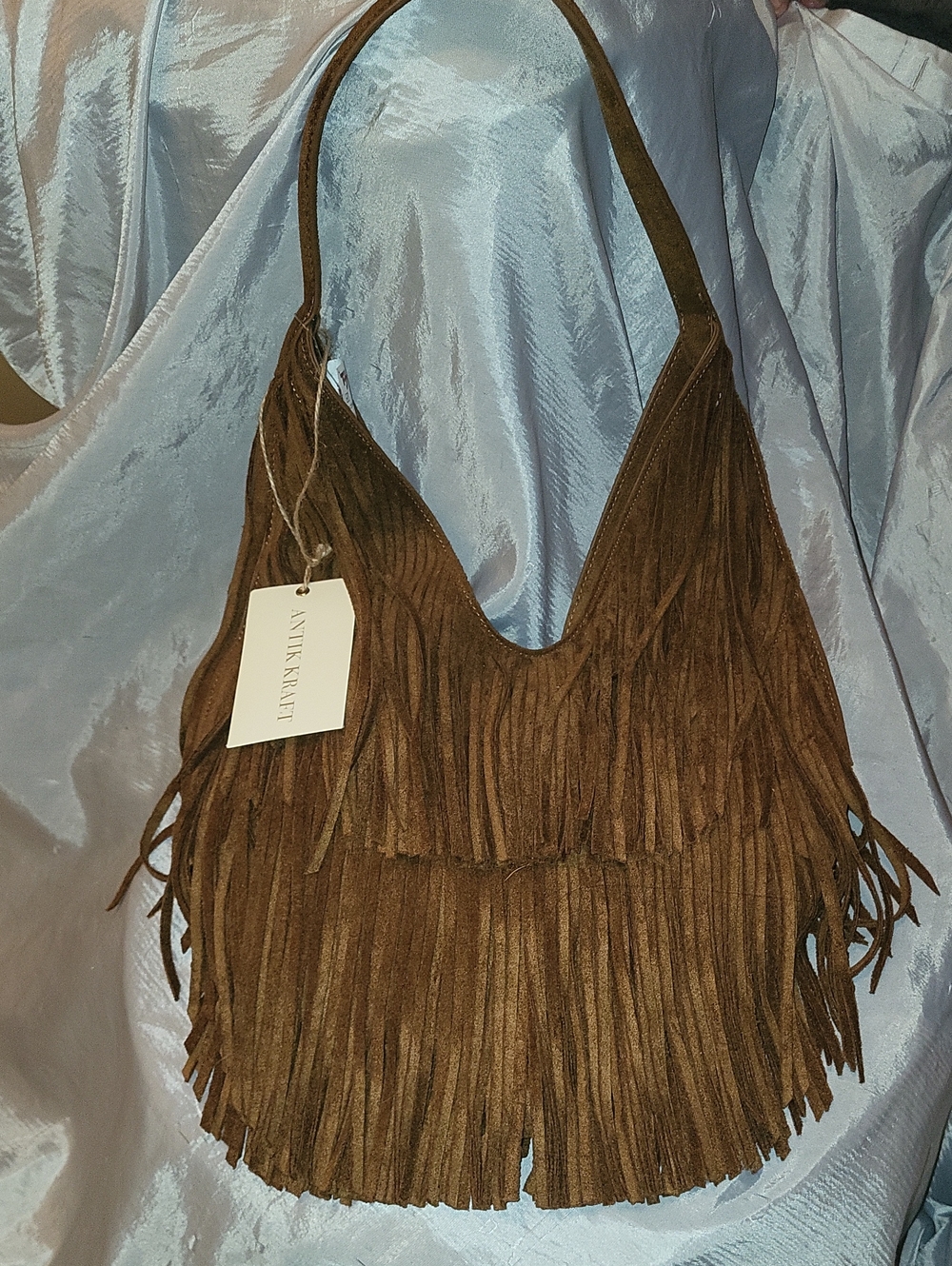 Antik Kraft Brown Suede Fringe Shoulder Bag